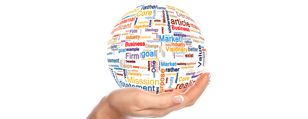 A ball-shaped wordle being held in the palm of a person's hand, showing that creating buy-in is about asking for ideas and listening.
